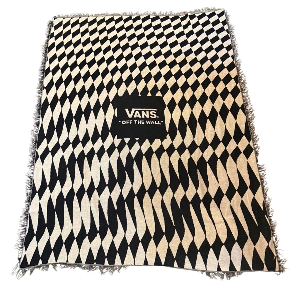 Vans Off The Wall Woven Throw Blanket Black White Checkerboard Logo 52x60 Fringe